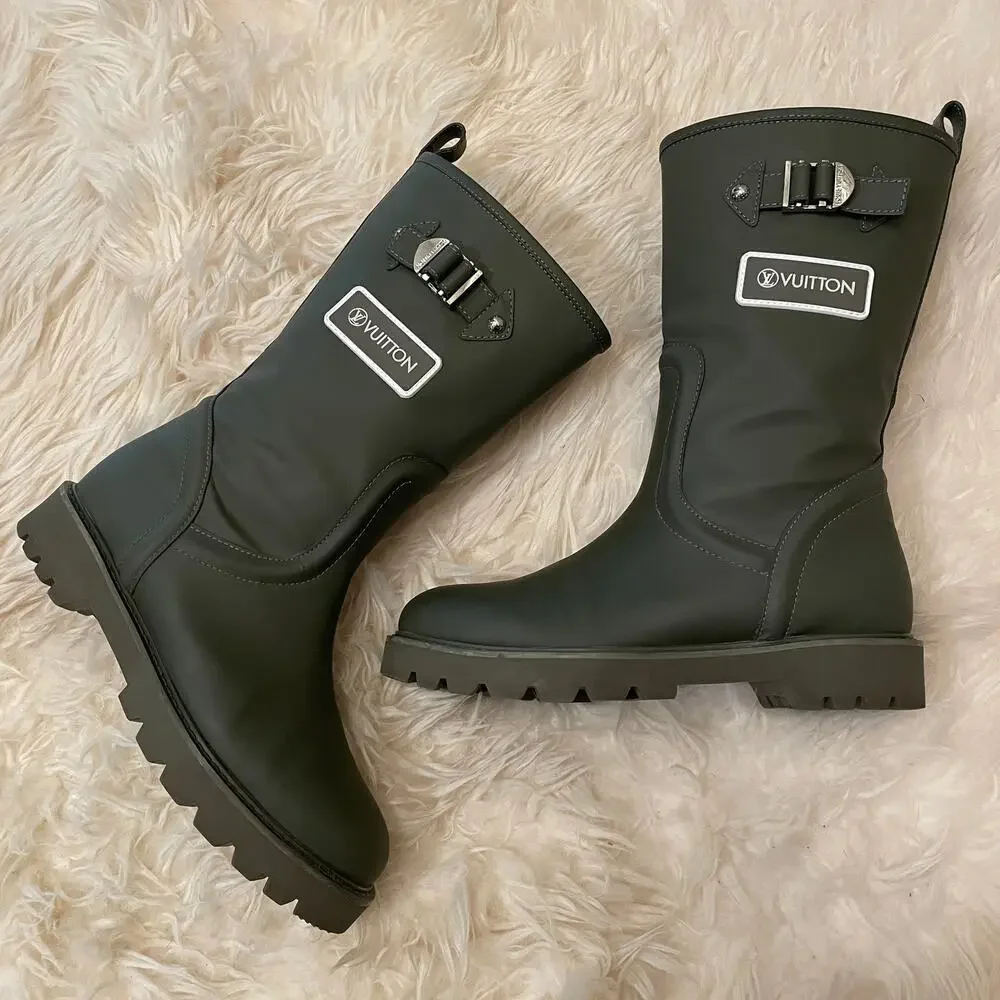 Louis Vuitton 40 Rubber Territory Boots | Olive Green, Calfskin EU 40/US 9 Italy